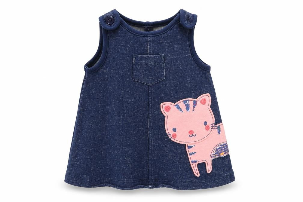Front view of bluezoo girls’ blue fit & flare, size 3-6, months
