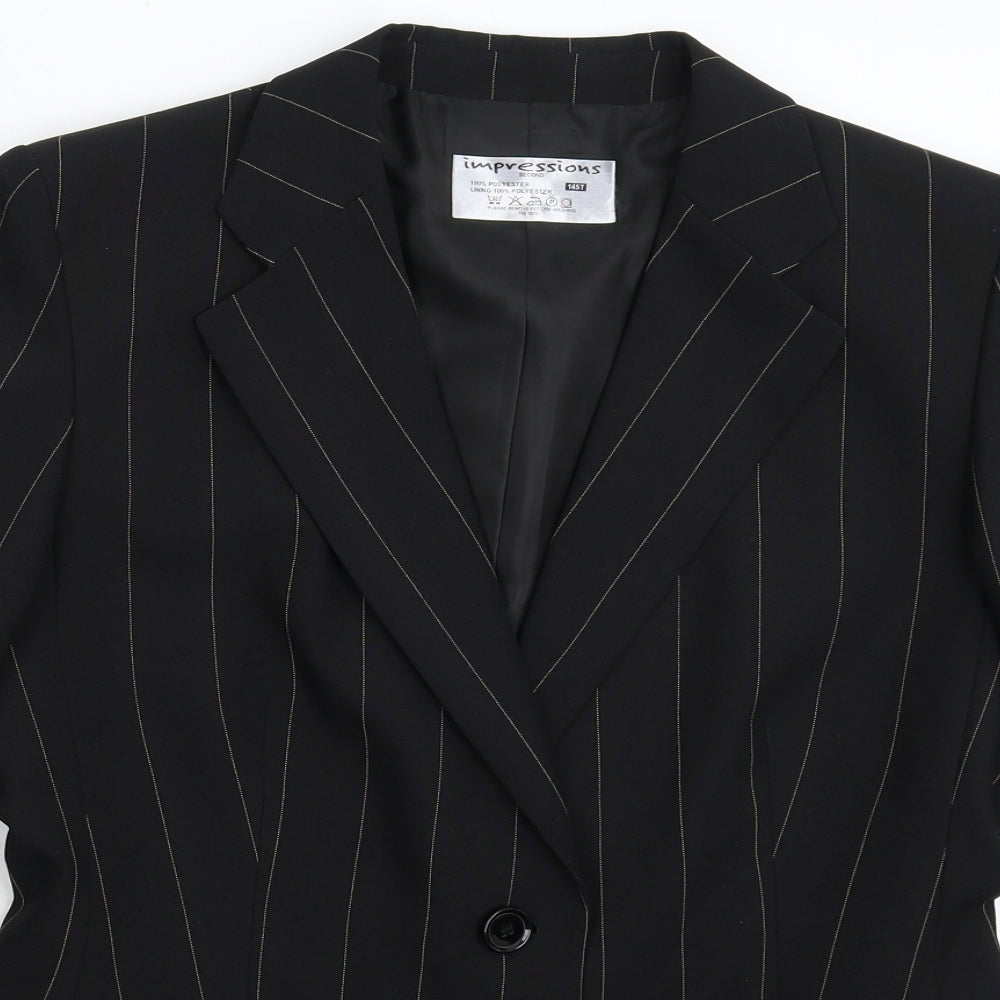 Impressions Womens Black Striped  Jacket Suit Jacket Size 14