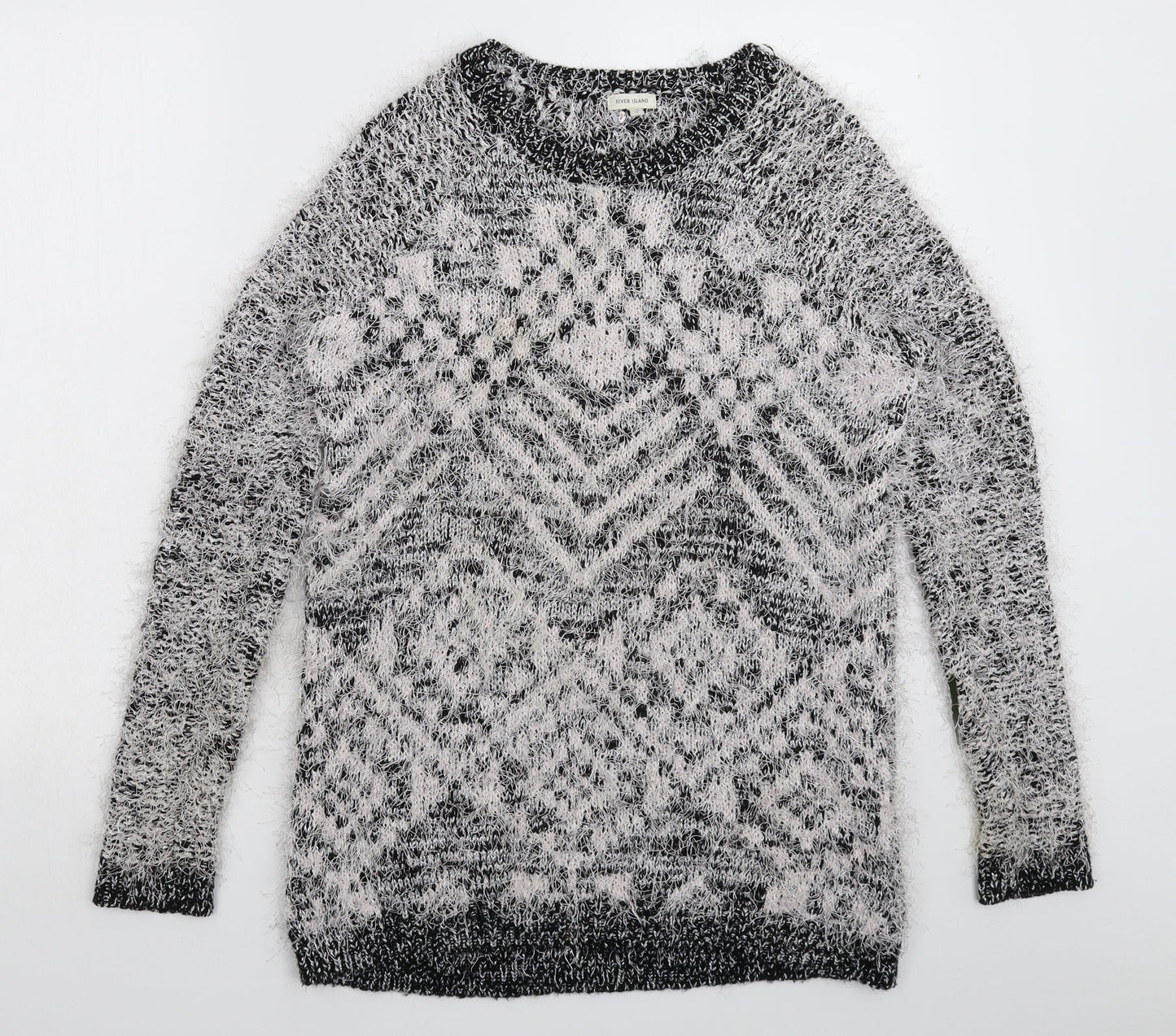 River Island Womens Silver Geometric Knit Pullover Jumper Size 10