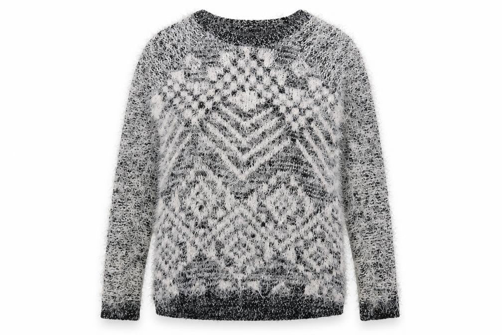 River Island Womens Silver Geometric Knit Pullover Jumper Size 10