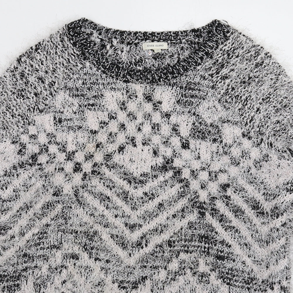 River Island Womens Silver Geometric Knit Pullover Jumper Size 10