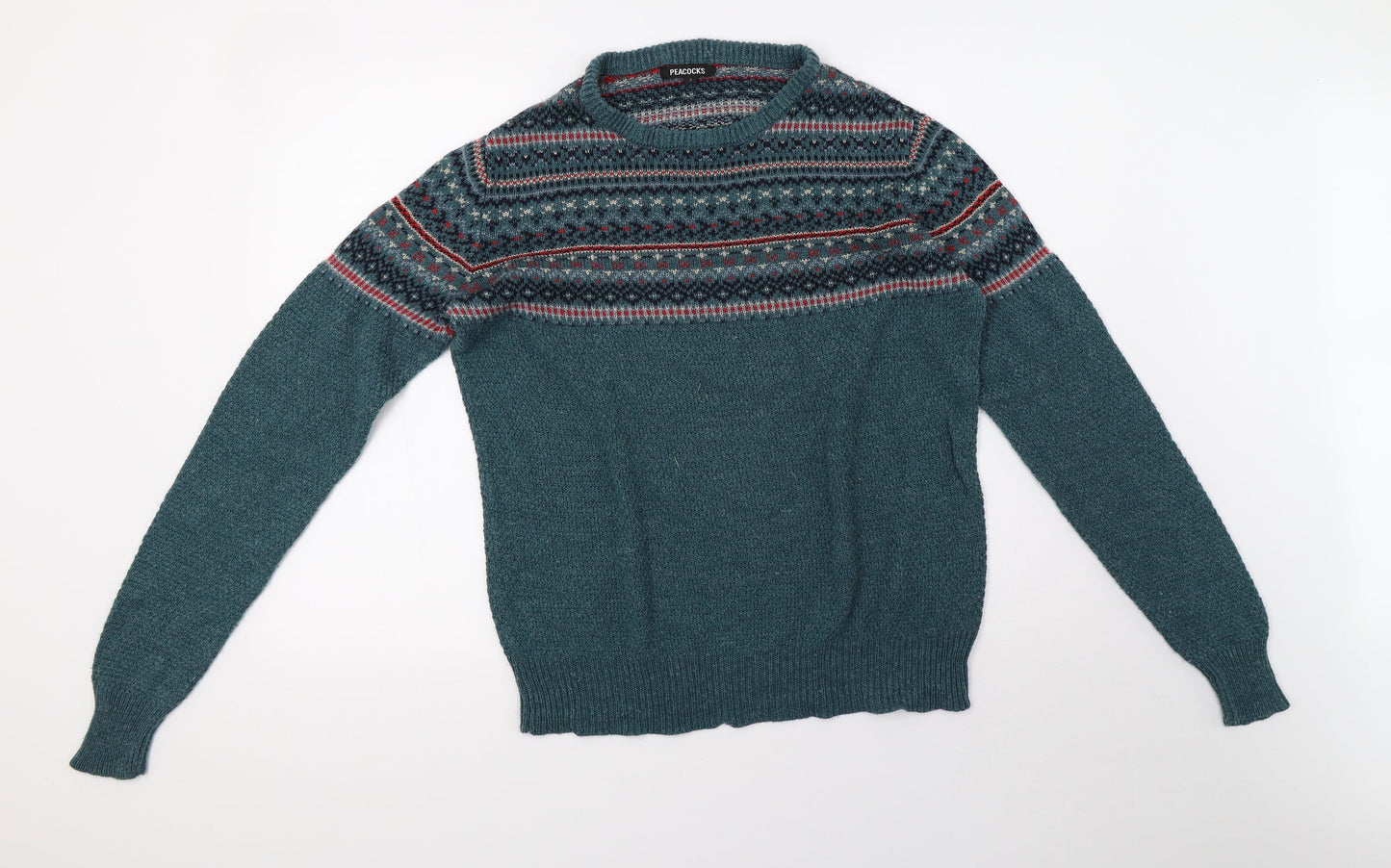 Peacocks Mens Green Geometric Knit Pullover Sweatshirt Size S