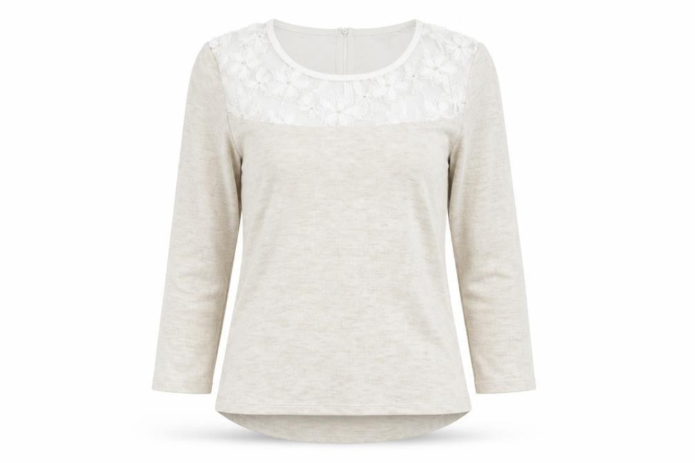 TU Womens Beige  Knit Pullover Jumper Size 8  - floral neck detail