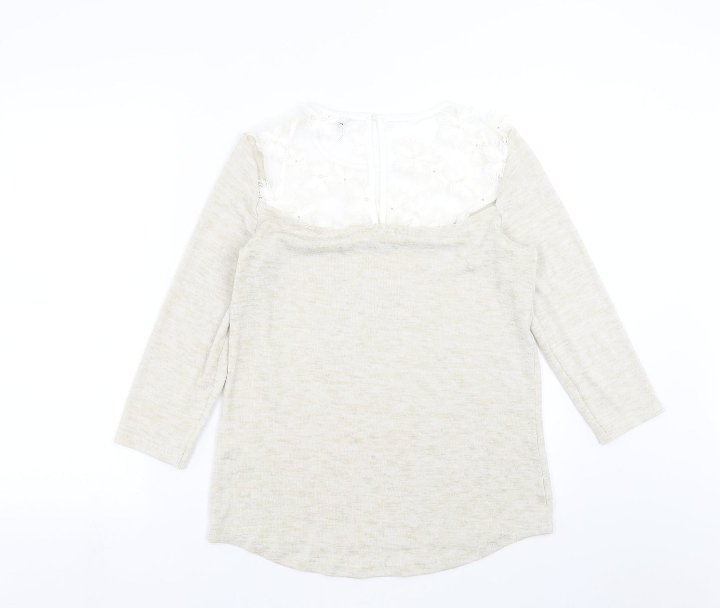 TU Womens Beige  Knit Pullover Jumper Size 8  - floral neck detail