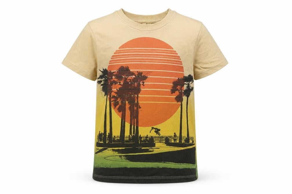 Marks and Spencer Girls Beige Geometric  Basic T-Shirt Size 7-8 Years  - palm trees