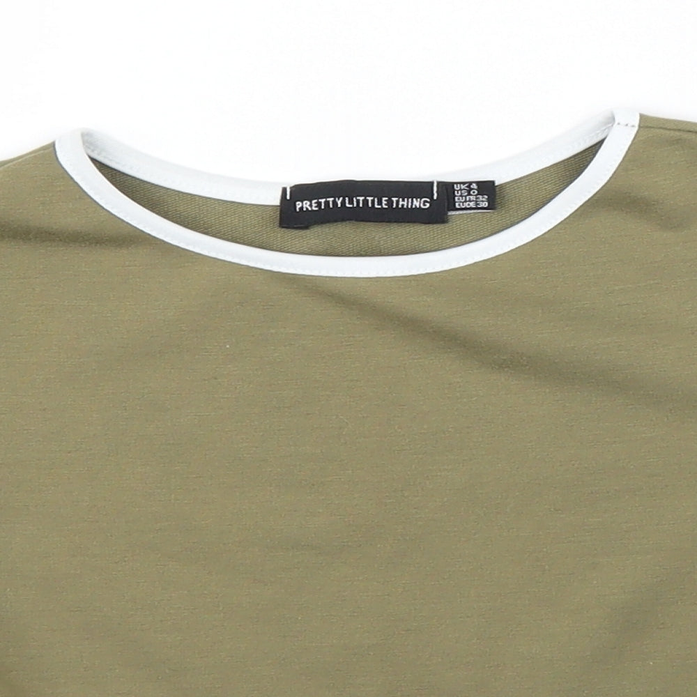 PRETTYLITTLETHING Womens Green   Ringer T-Shirt Size 4