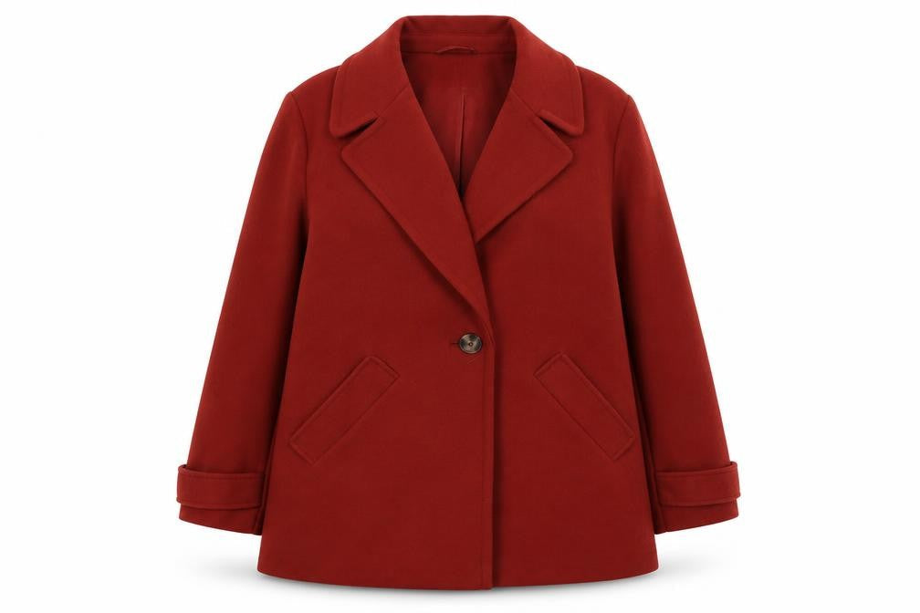 Front view of Papaya women’s red overcoat coat, size UK 14