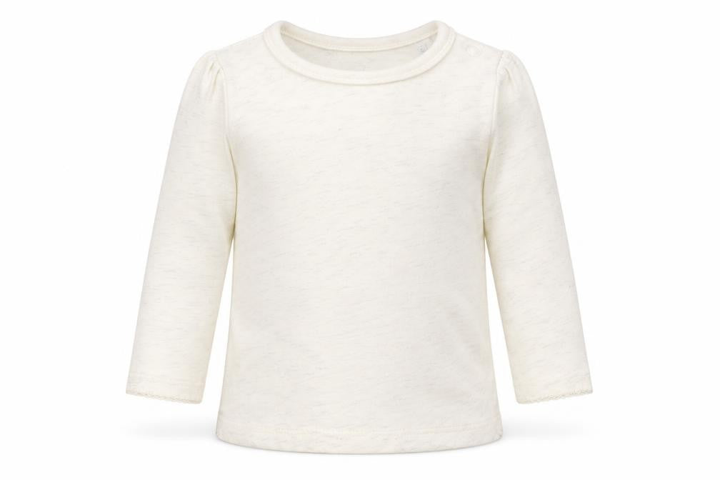 Front view of Blue Zoo girls’ ivory basic t-shirt, size 9-12, months