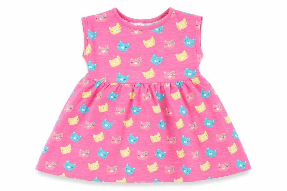 Front view of Mini Club girls’ pink fit & flare, size 9-12, months