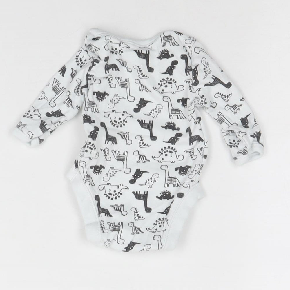 George Baby White Animal Print  Babygrow One-Piece Size 0-3 Months  - Dinosaur