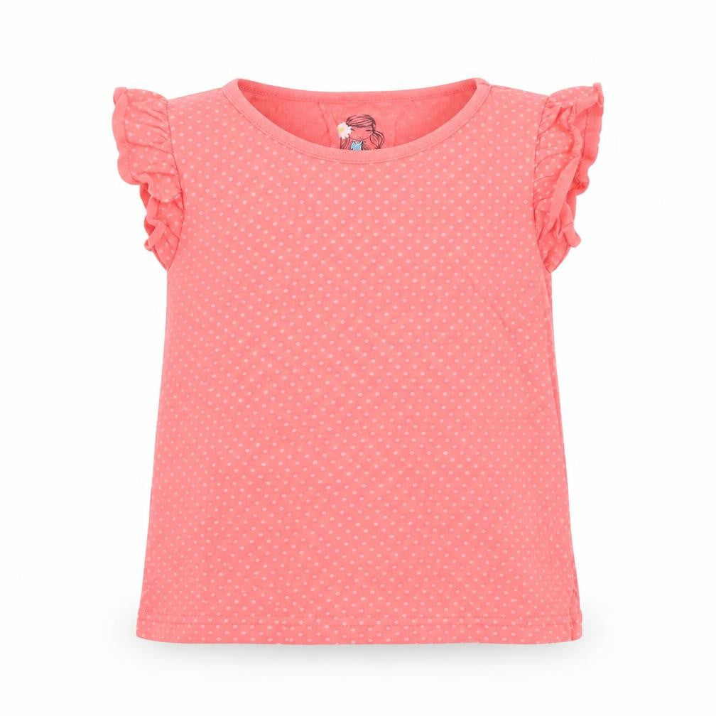 Front view of girl2girl girls’ pink polka dot basic t-shirt, size 2-3, years