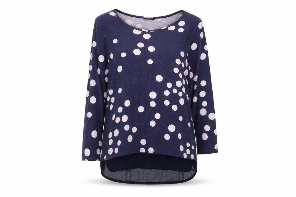 Front view of Roman women’s blue polka dot basic t-shirt, size UK 12