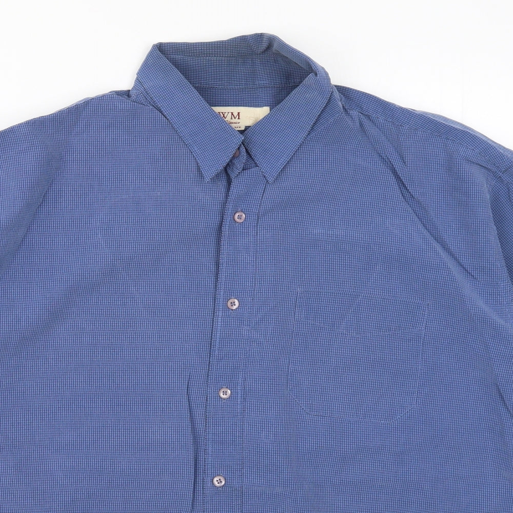 EWM Mens Blue Check   Button-Up Size XL