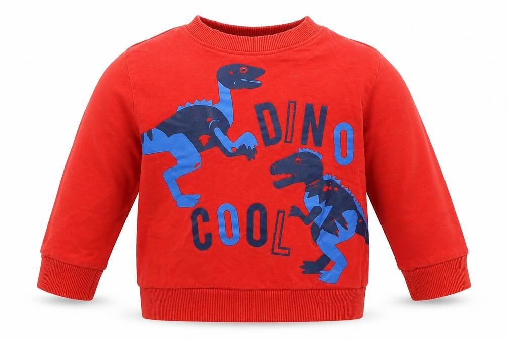 Front view of Studio boys’ red basic t-shirt, size 12-18, months - dino cool
