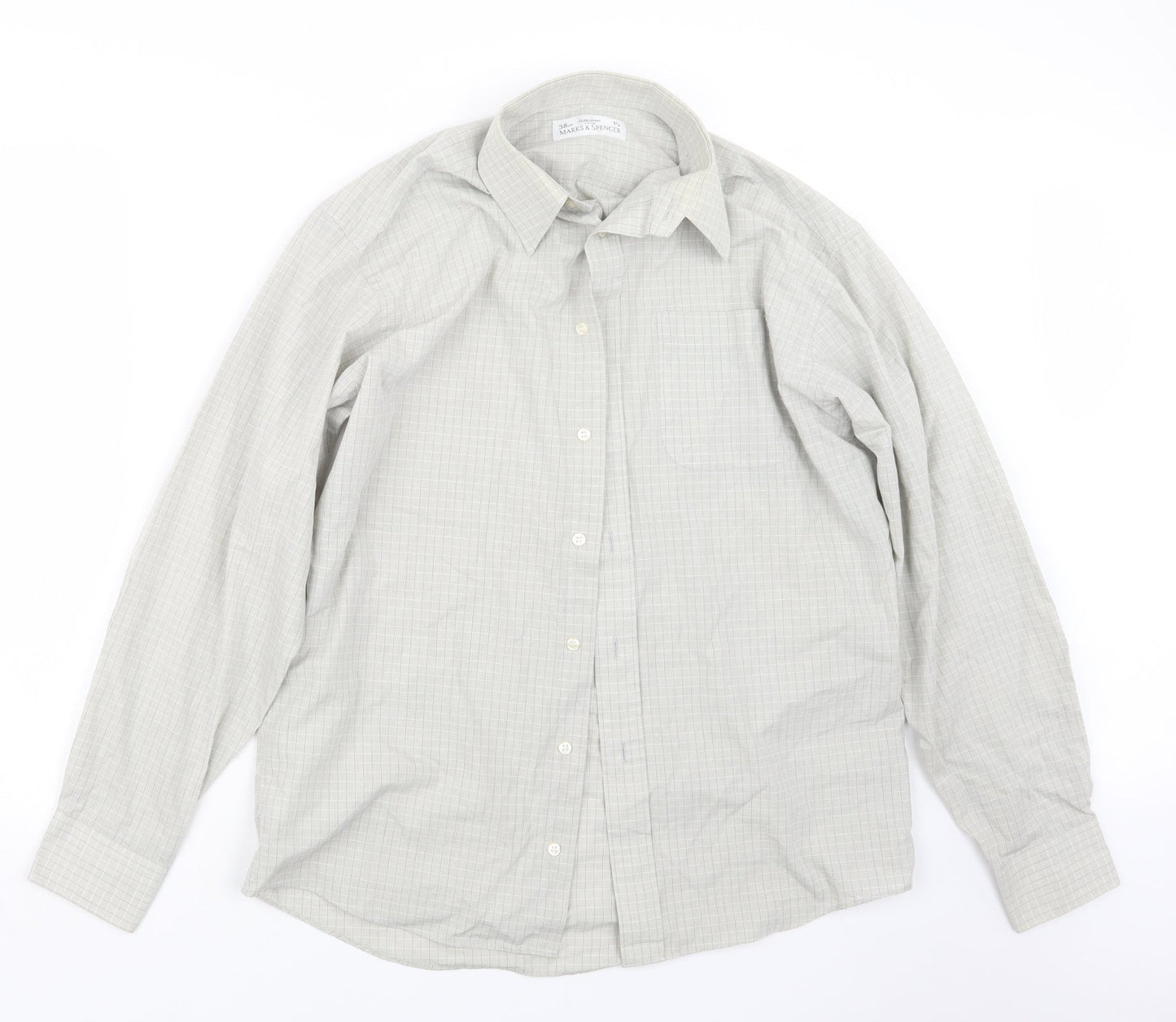 Marks and Spencer Mens Grey Check   Button-Up Size 15
