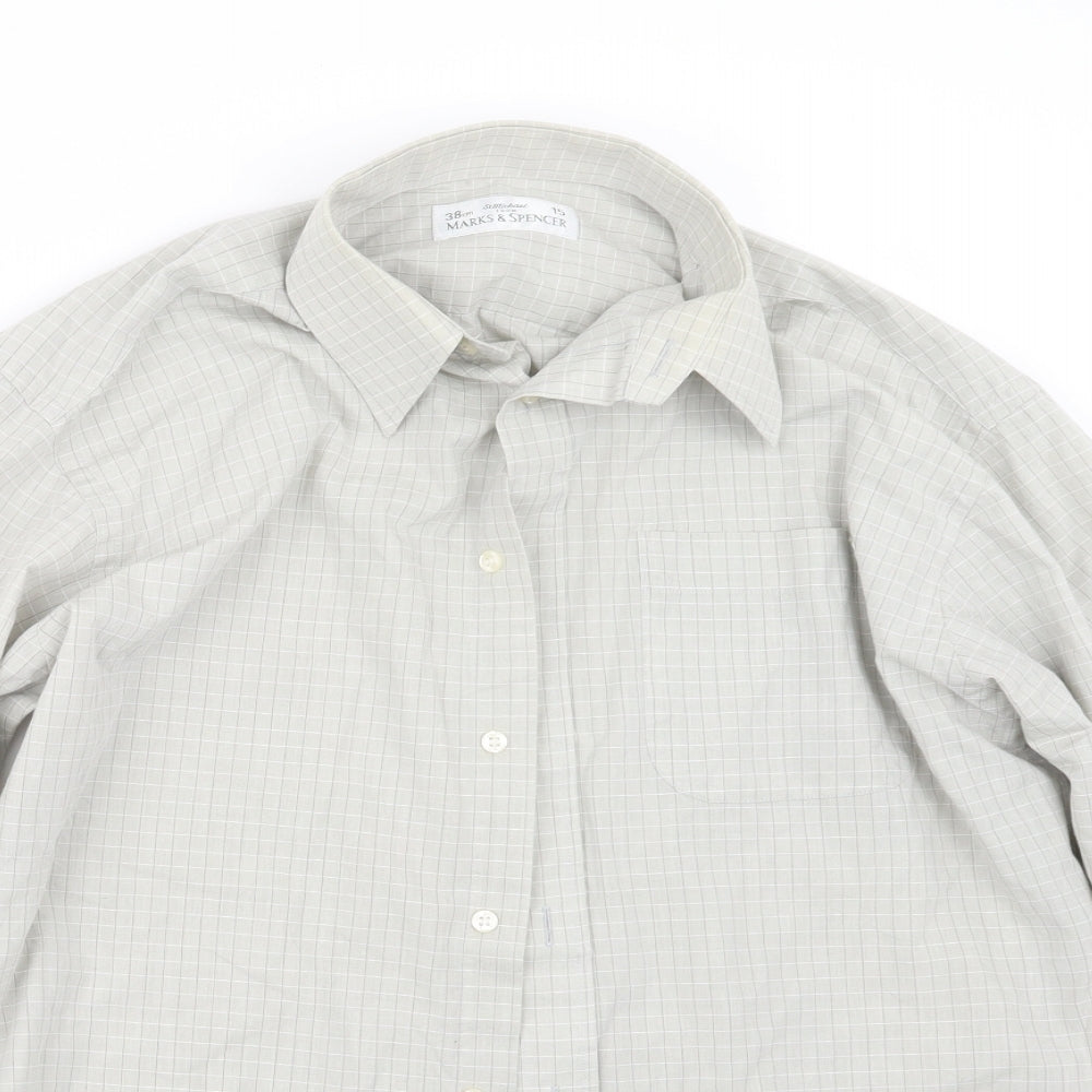 Marks and Spencer Mens Grey Check   Button-Up Size 15