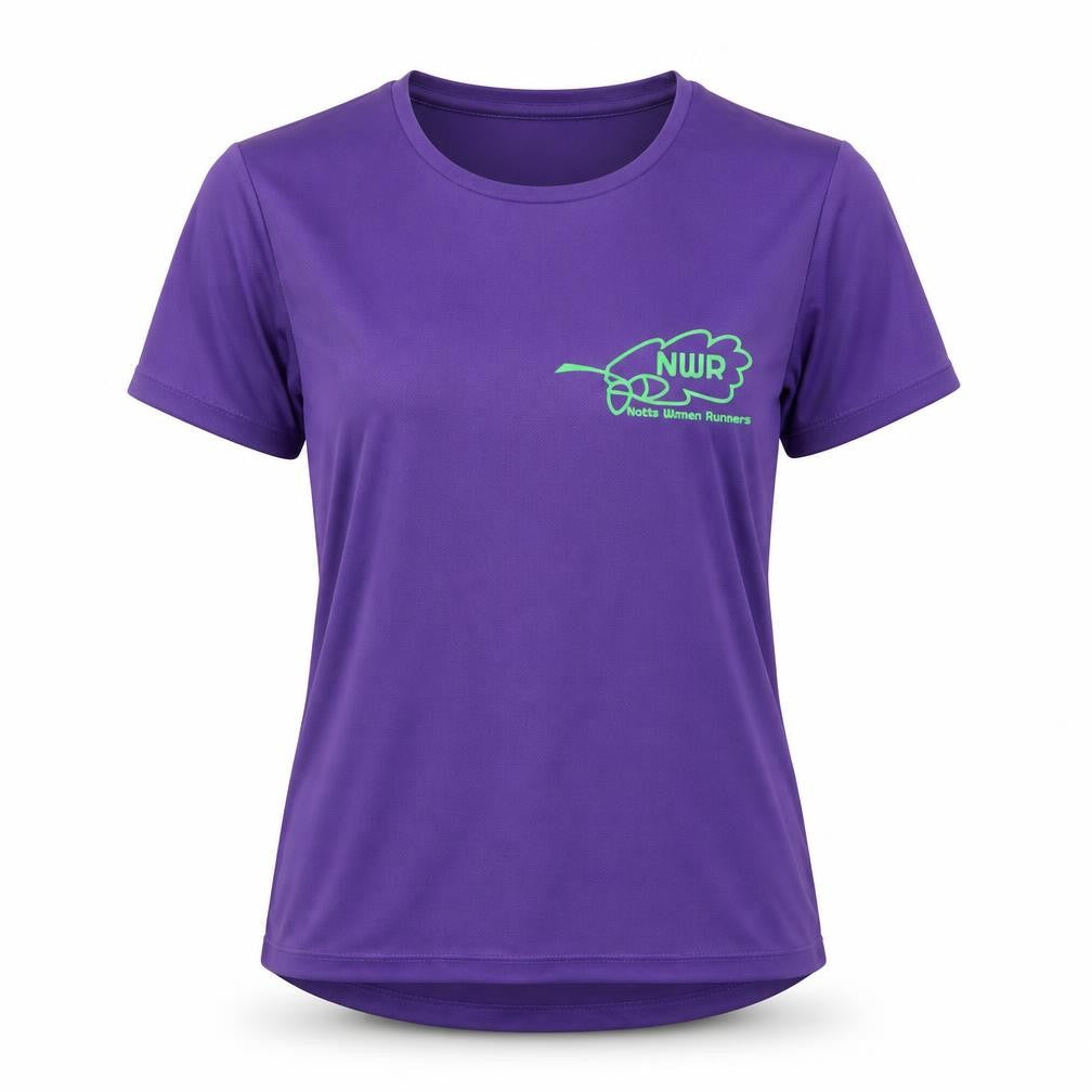 Front view of Awdis women’s purple basic t-shirt, size M