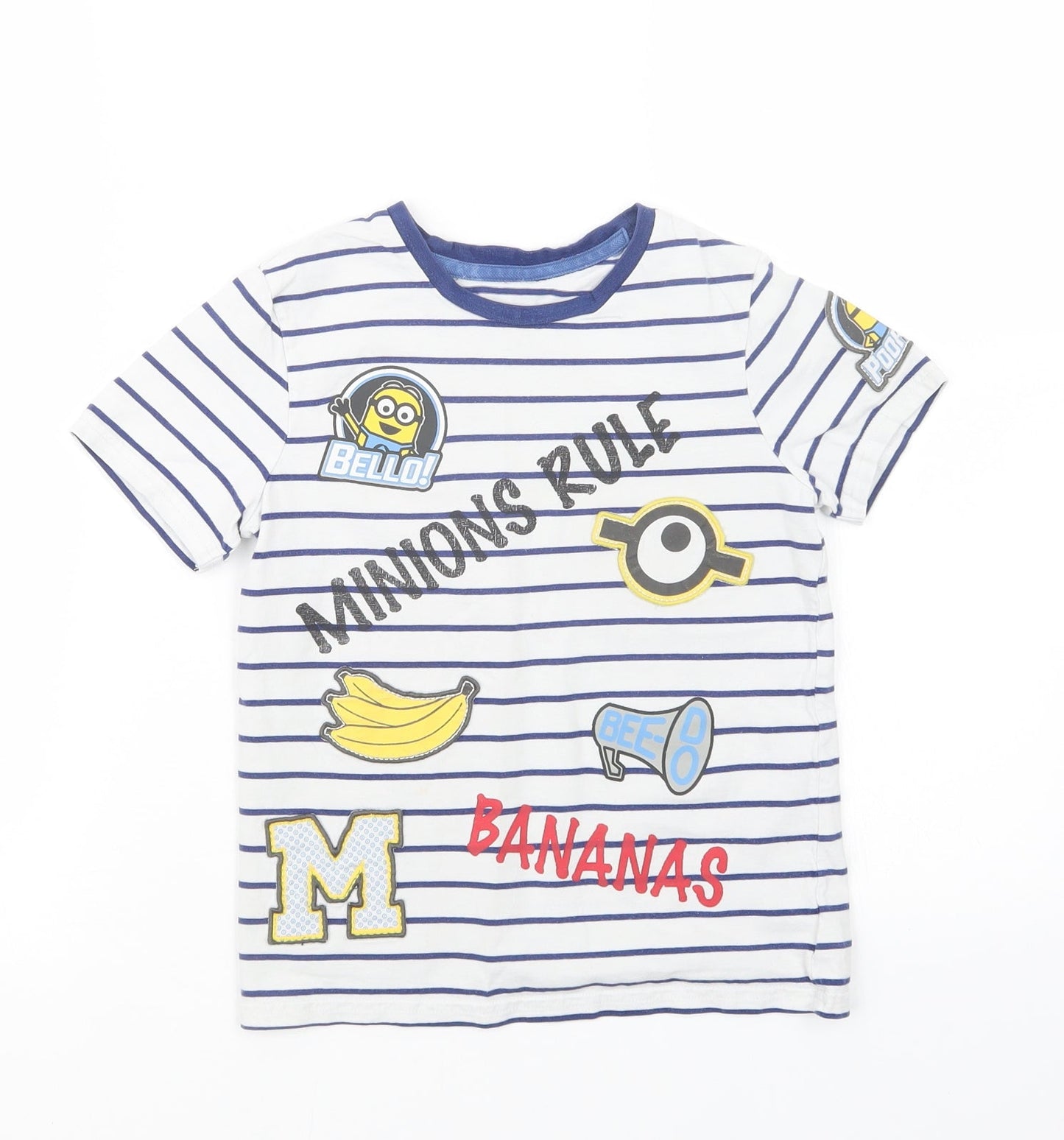 George Boys White Striped  Basic T-Shirt Size 7-8 Years  - Minions