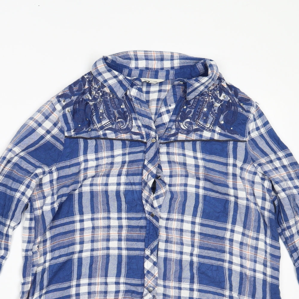 River Island Womens Blue Plaid  Basic Button-Up Size 10