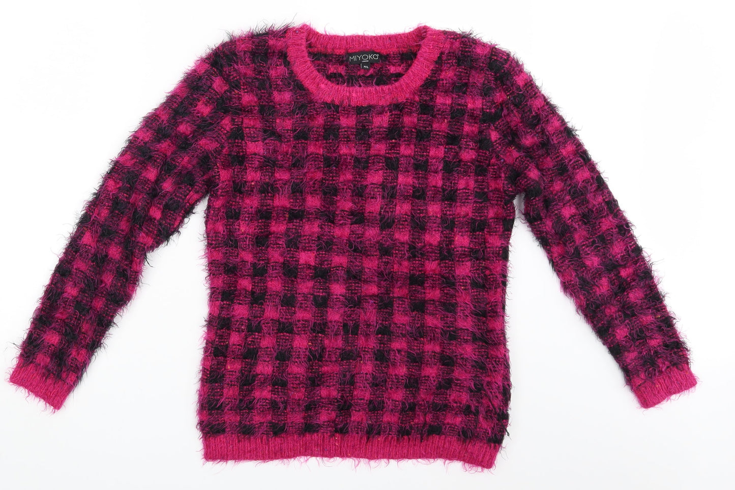 Miyoko Womens Pink Check  Pullover Jumper Size M