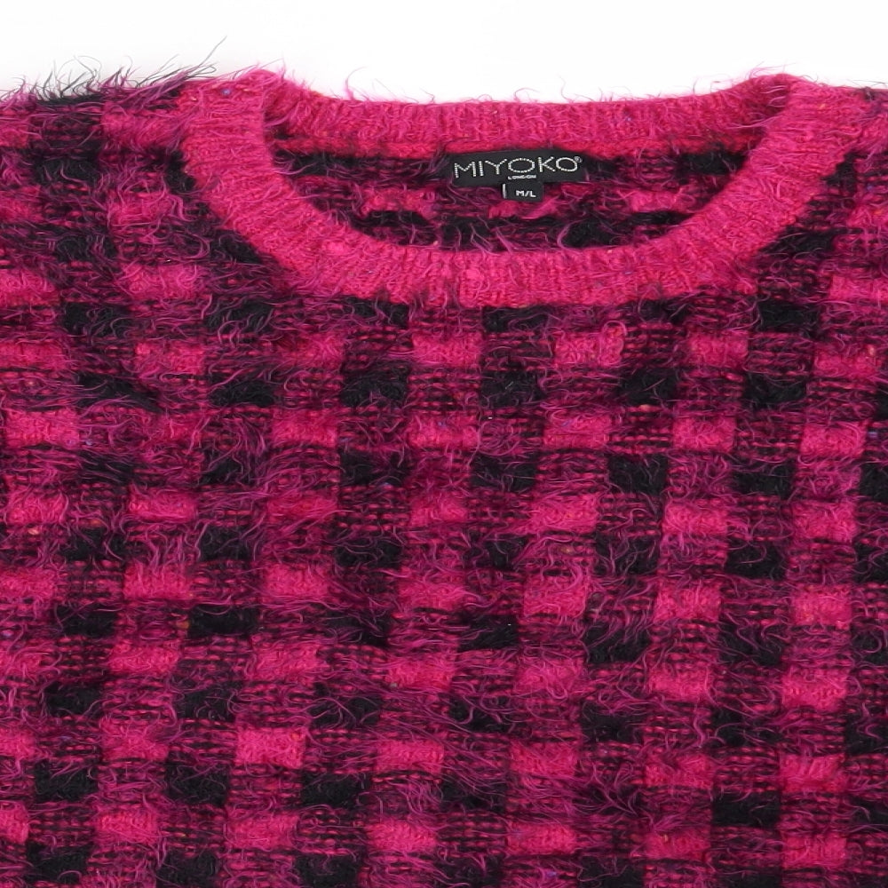 Miyoko Womens Pink Check  Pullover Jumper Size M