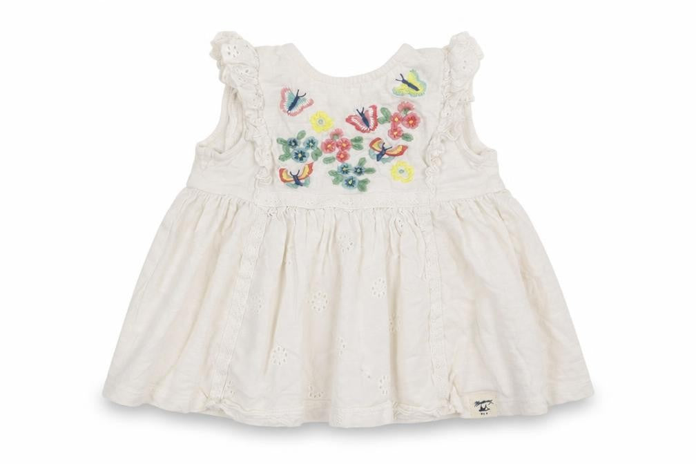 Front view of Debenhams girls’ white floral t-shirt dress, size 3-6, months
