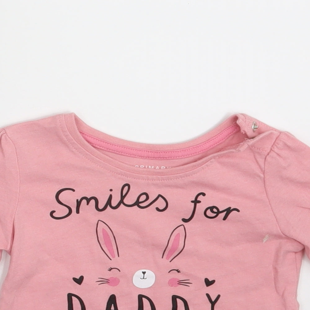 Primark Girls Pink   Basic T-Shirt Size 3-6 Months  - Smiles for daddy