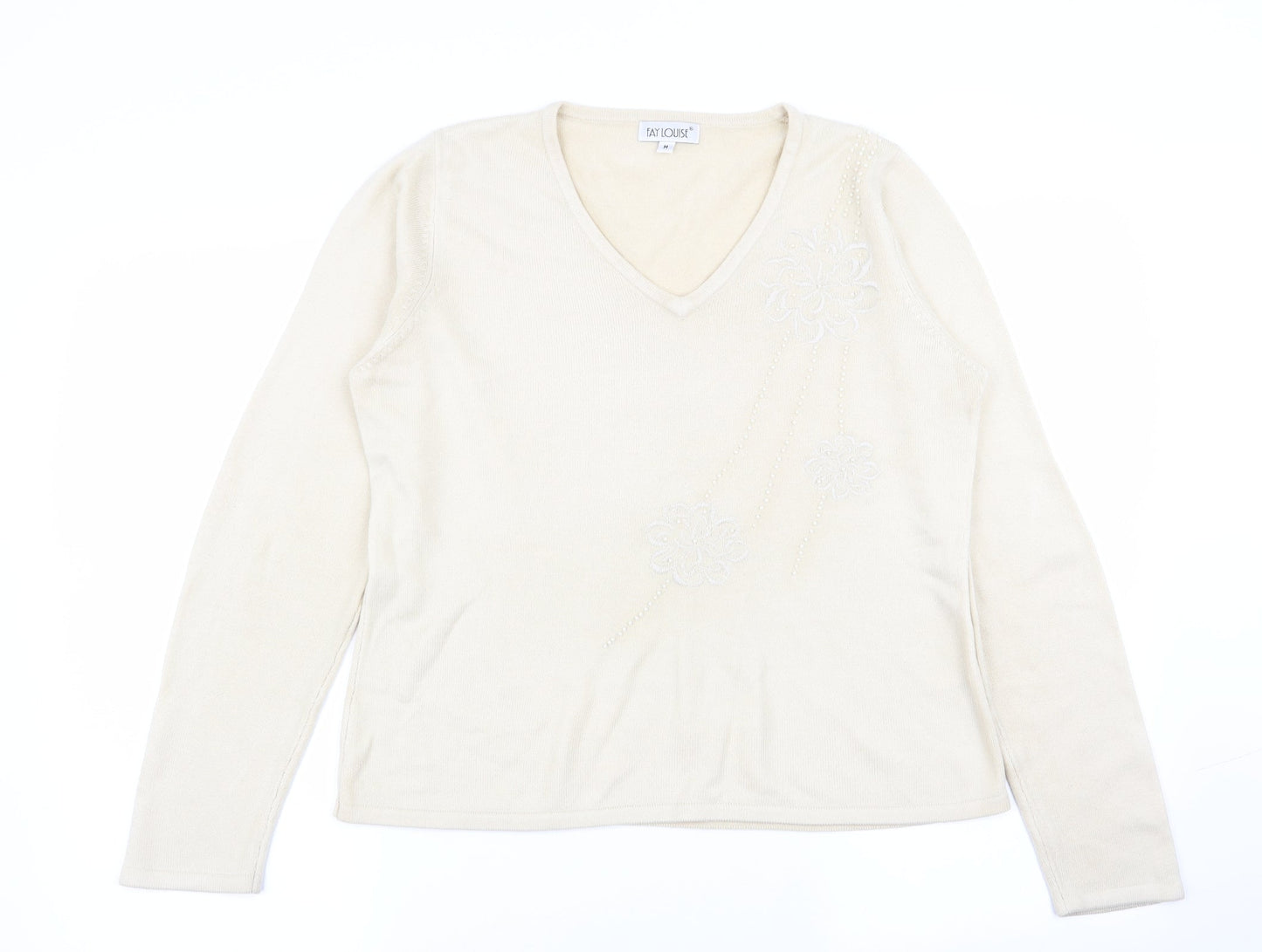 fay louise Womens Beige Floral  Pullover Jumper Size M