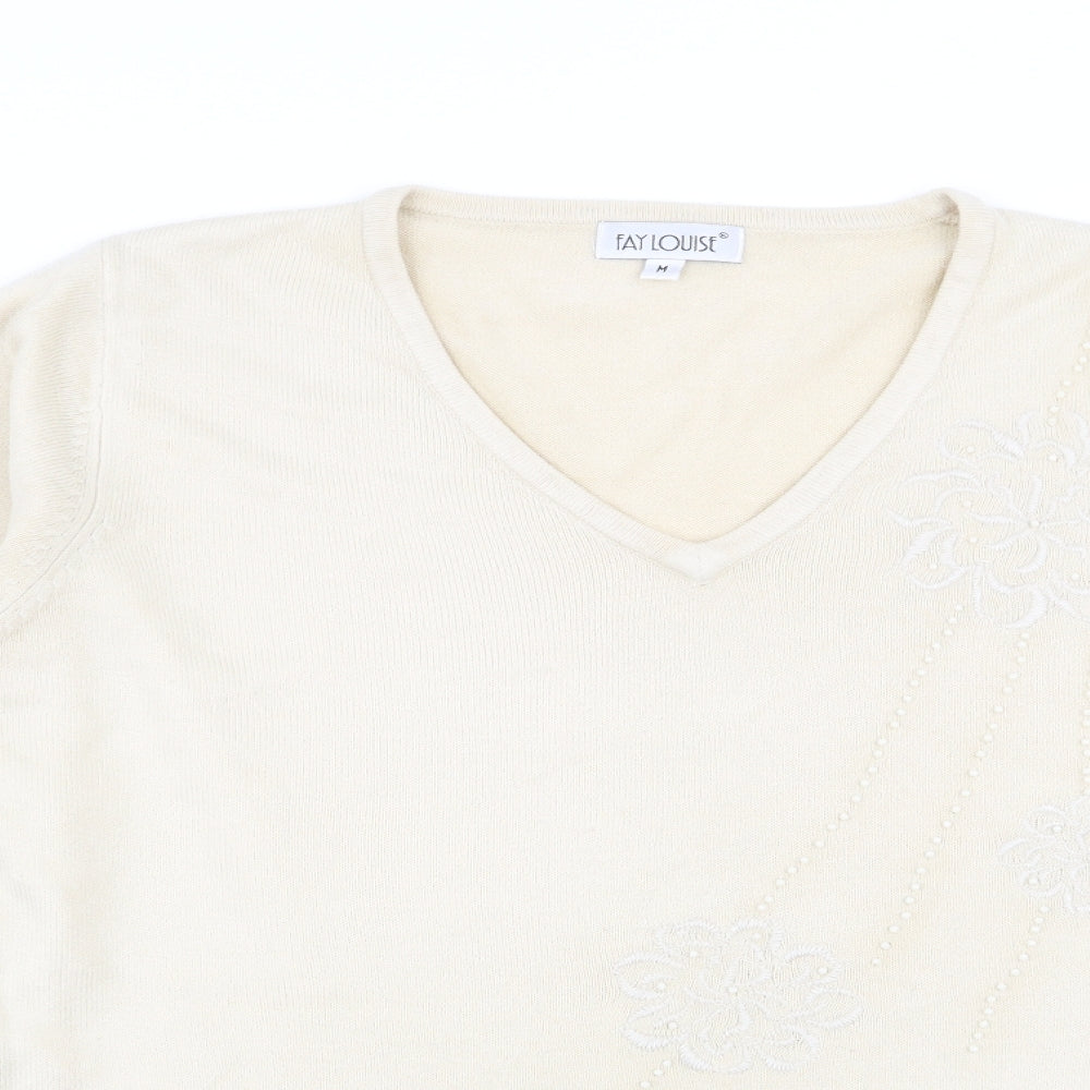 fay louise Womens Beige Floral  Pullover Jumper Size M