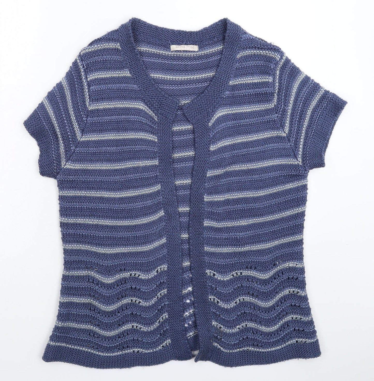 Anna Rose Womens Blue Striped Knit Cardigan Jumper Size L