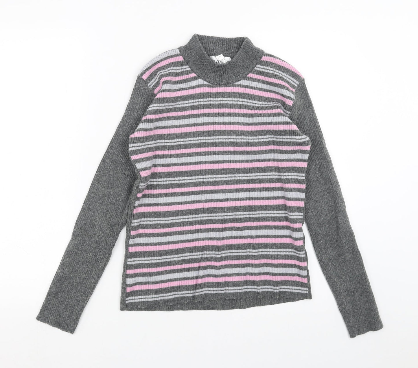 AFIBEL Womens Grey Striped Knit Pullover Jumper Size 10