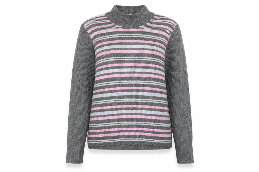 AFIBEL Womens Grey Striped Knit Pullover Jumper Size 10