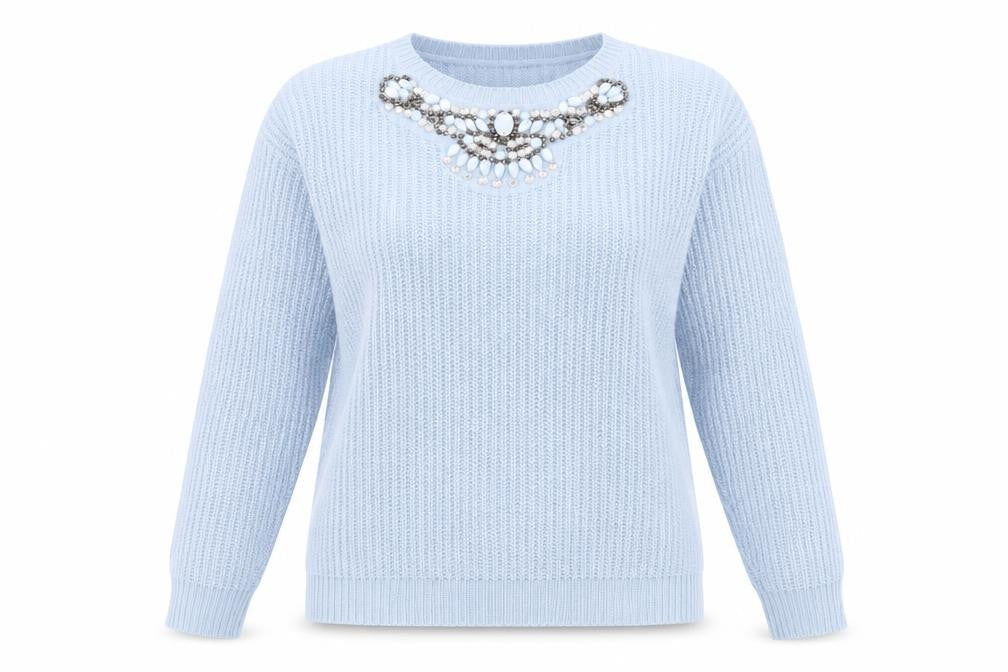 Select Womens Blue  Knit Pullover Jumper Size 14  - beaded neck line