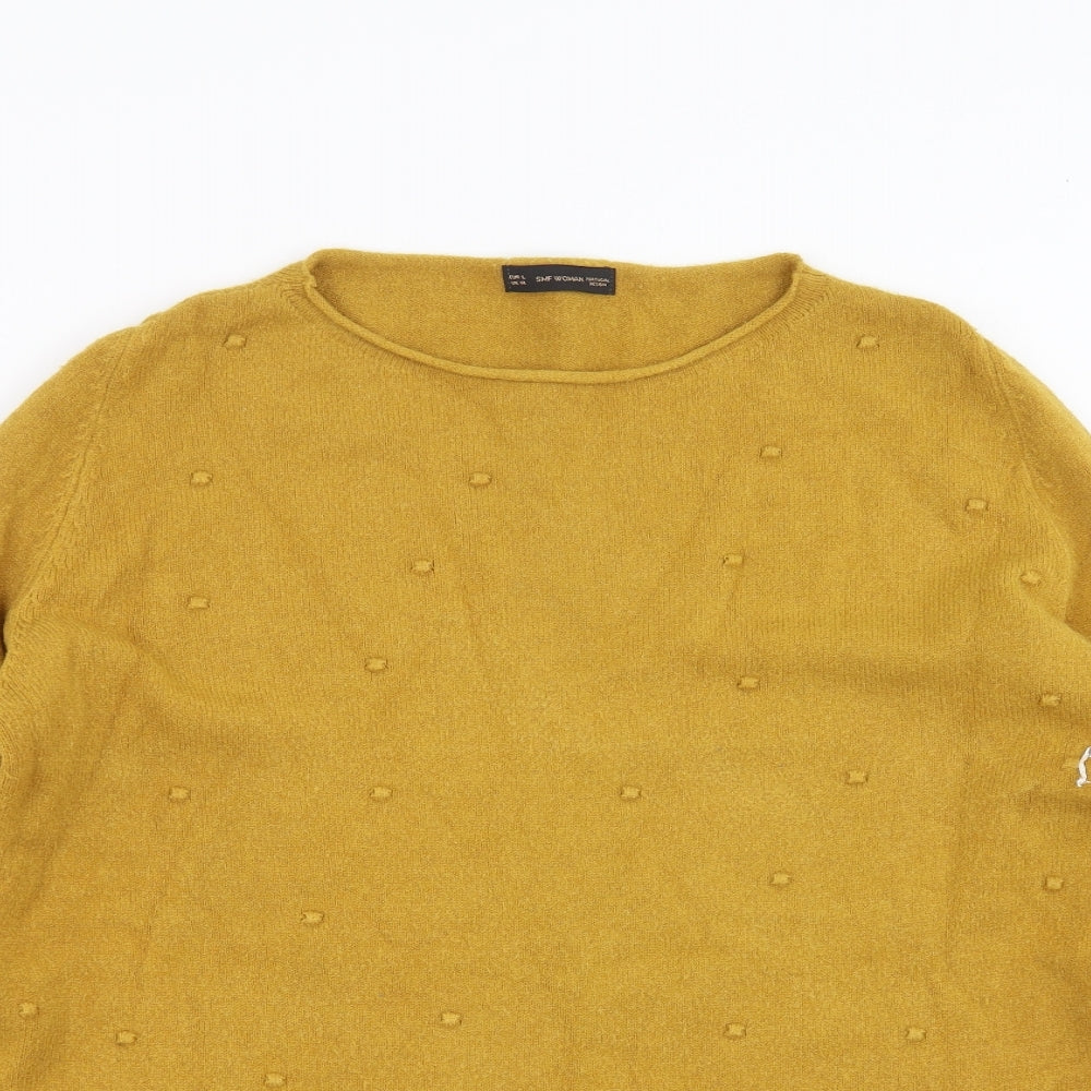 SMF Womens Yellow  Knit Pullover Jumper Size 14  - dotted pattern