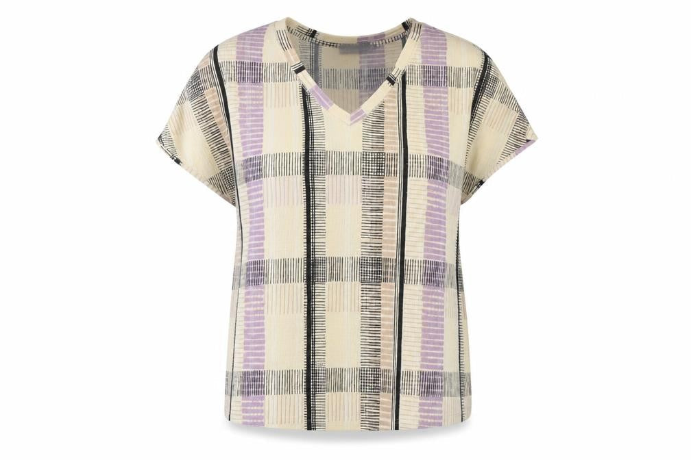 M&S Womens Beige Geometric  Basic T-Shirt Size 12