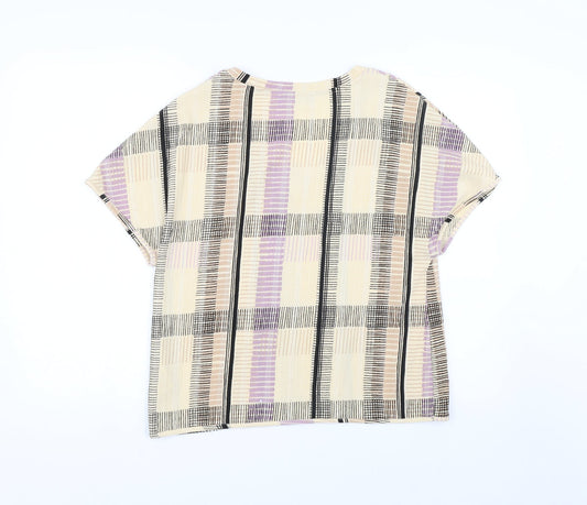 M&S Womens Beige Geometric  Basic T-Shirt Size 12