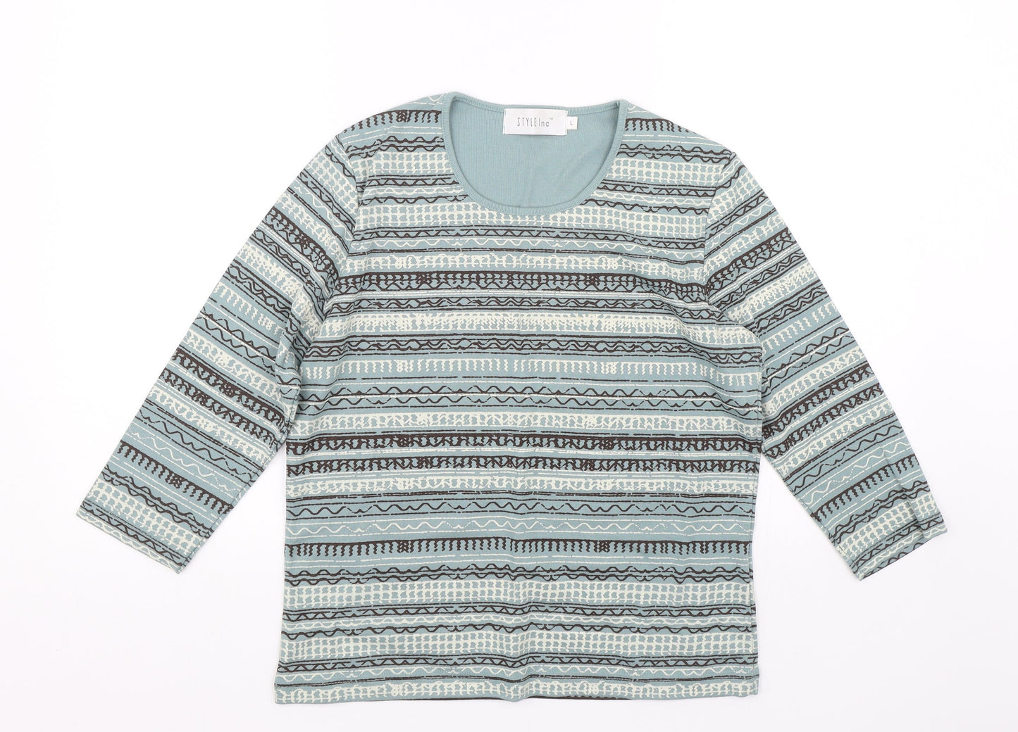 Style inc Womens Green Striped  Basic T-Shirt Size L