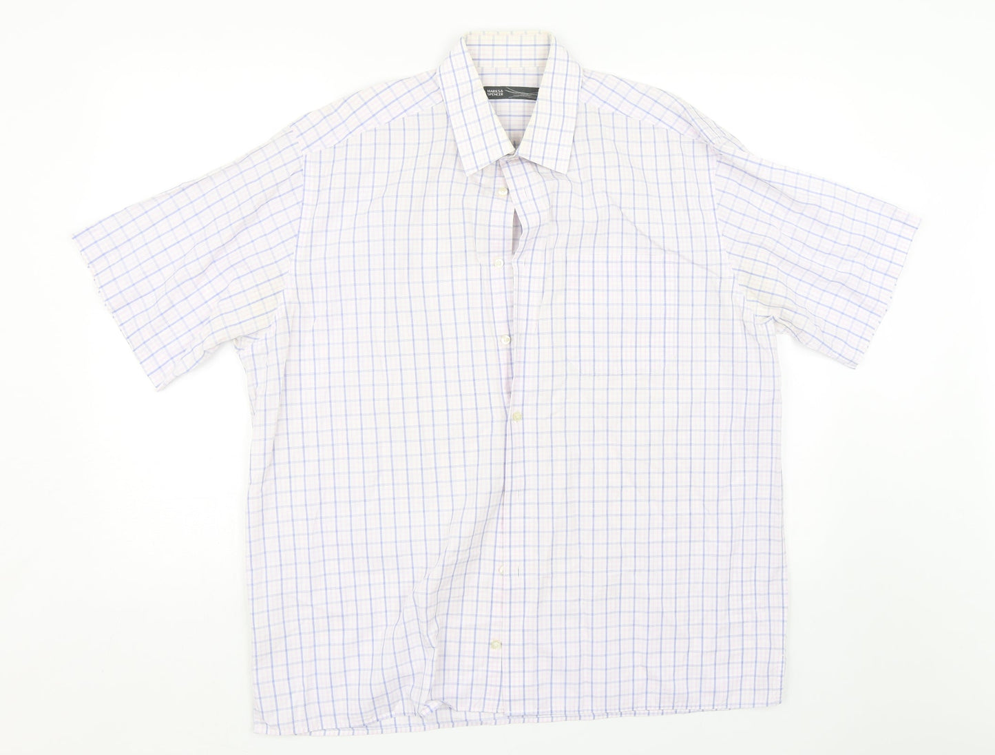 M&S Mens Pink Check   Button-Up Size 16.5