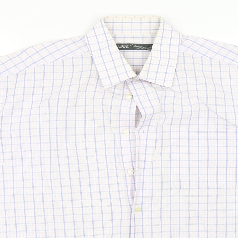 M&S Mens Pink Check   Button-Up Size 16.5