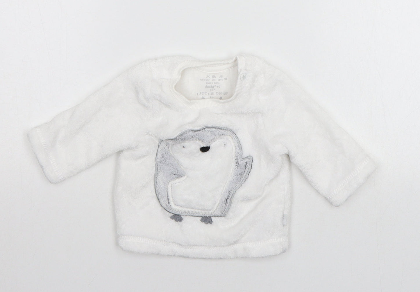 F&F Baby White Solid   Pyjama Top Size 0-3 Months  - animal print detail