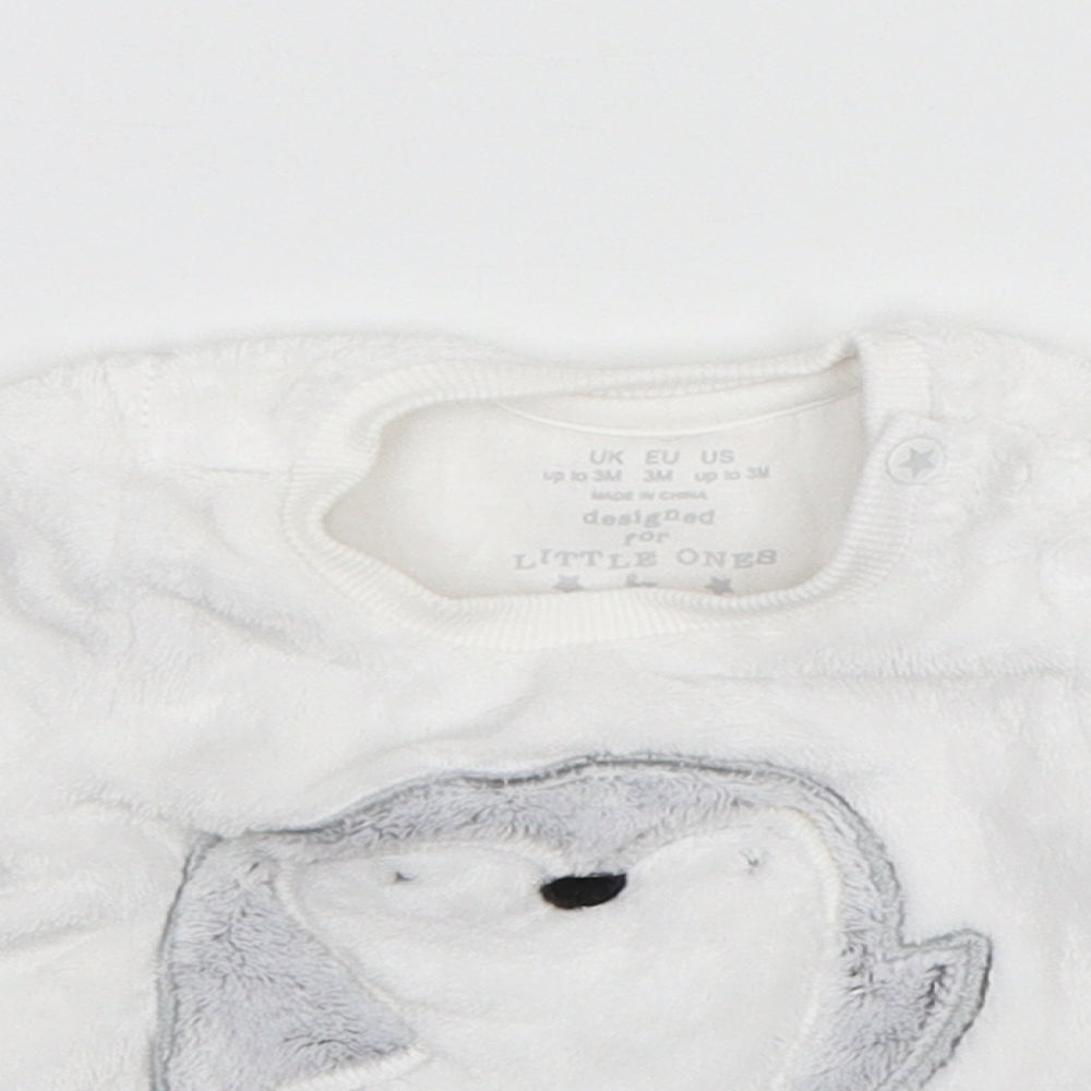 F&F Baby White Solid   Pyjama Top Size 0-3 Months  - animal print detail