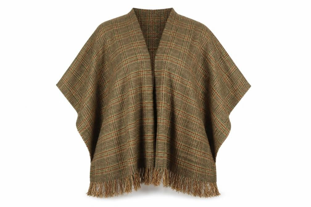 Preworn Womens Brown Plaid  Cape Jumper One Size