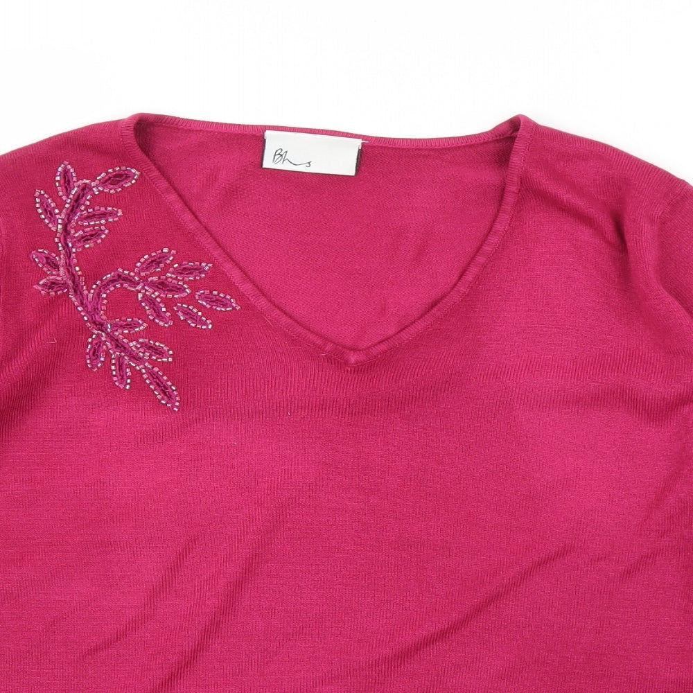 BHS Womens Pink Floral  Pullover Jumper Size 14