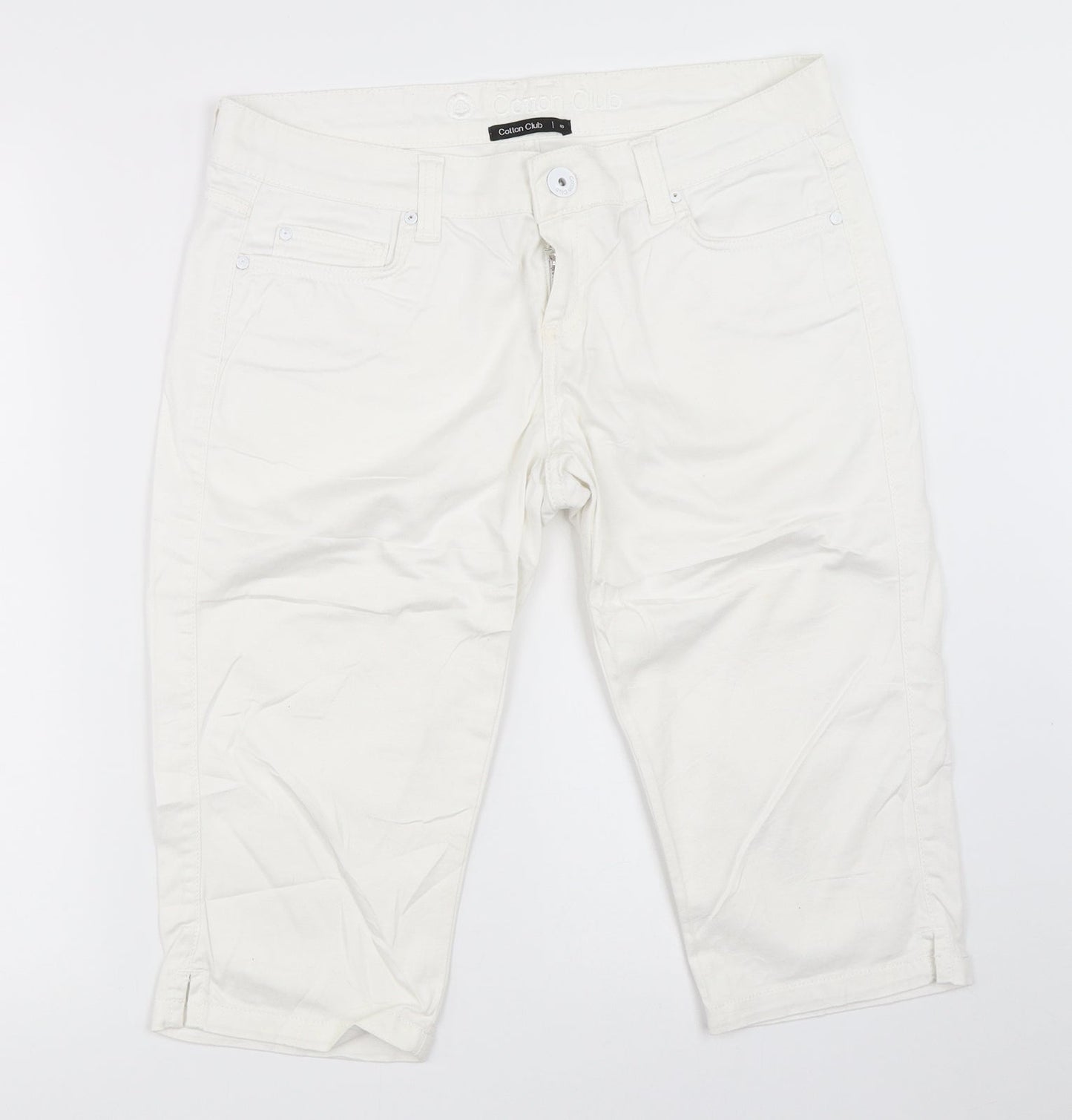 COTTON CLUB Womens White   Cropped Trousers Size 40