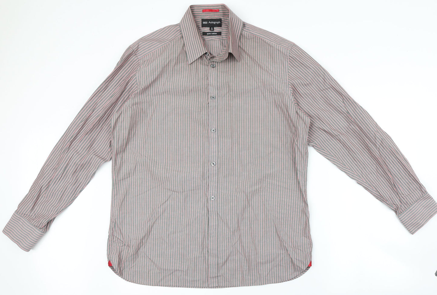 Marks and Spencer Mens Grey Striped   Button-Up Size 42