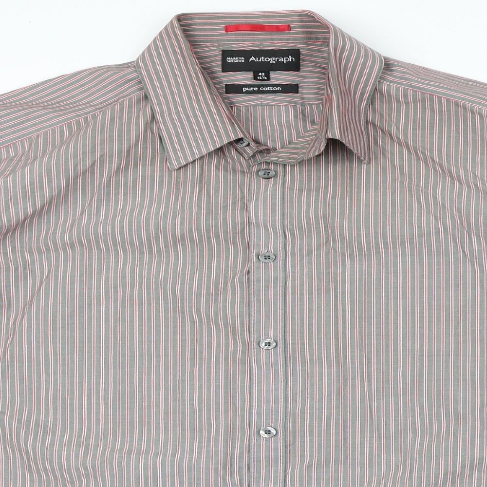 Marks and Spencer Mens Grey Striped   Button-Up Size 42