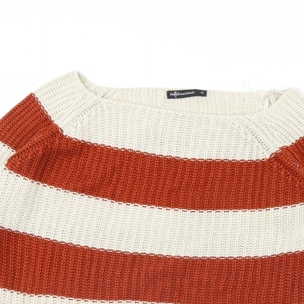 Internacionale Womens Beige Striped  Pullover Jumper Size 10