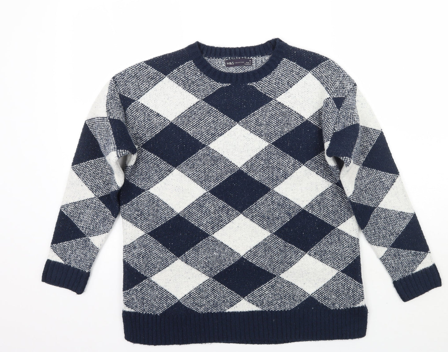 Marks and Spencer Womens Blue Check  Pullover Jumper Size M