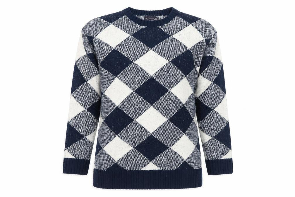 Marks and Spencer Womens Blue Check  Pullover Jumper Size M