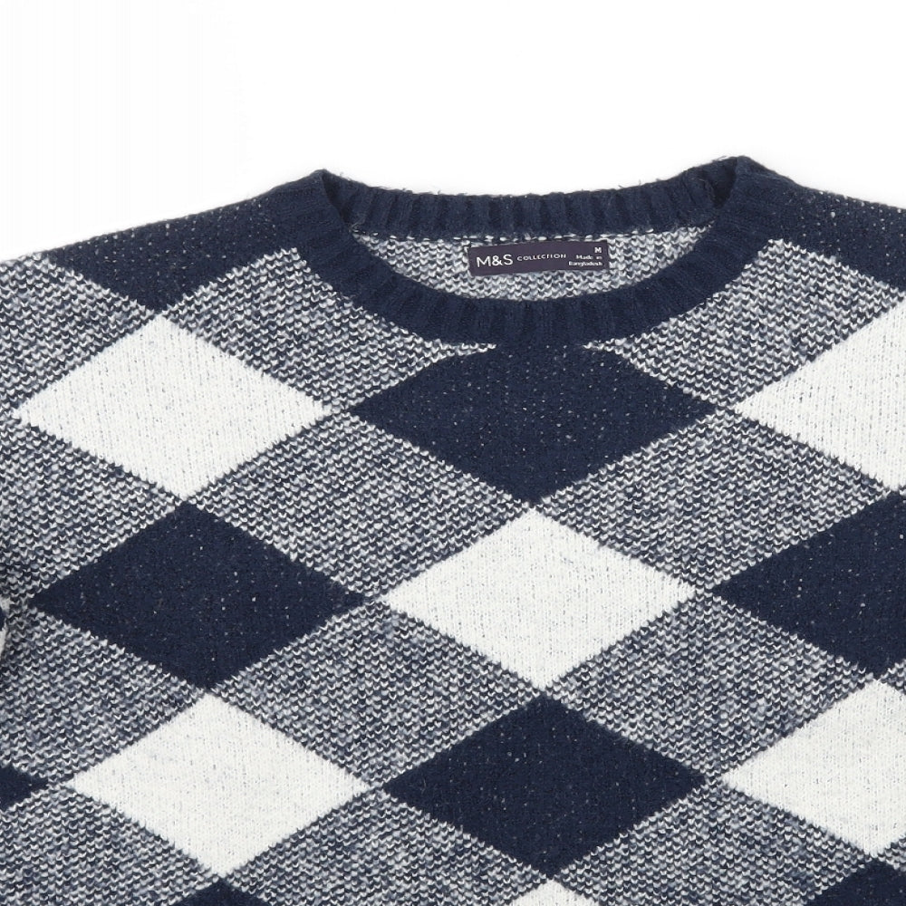 Marks and Spencer Womens Blue Check  Pullover Jumper Size M